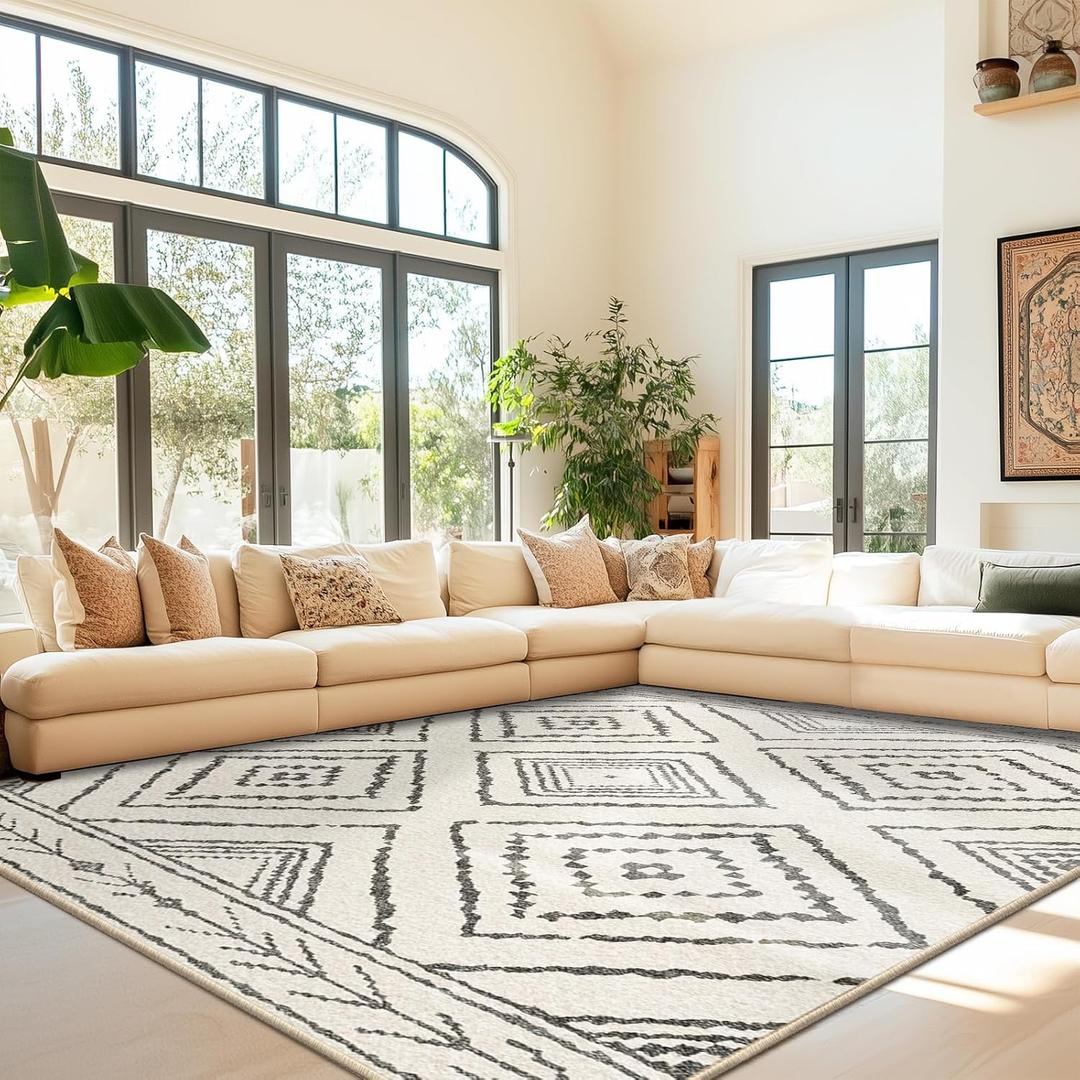 Area Rug 8x10 Rug Machine Washable Non-Slip Low Pile Print Pattern Western Rug for Living Room Bedroom Entryway-Navywhite/Black (8' x 10' (Rectangular), Navy /White Black)