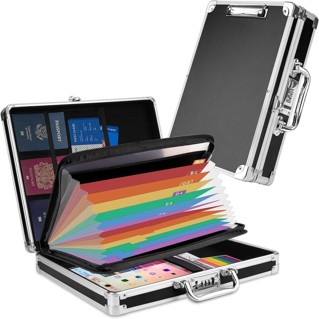 Clipboard with Storage Combination Lock Briefcase with Accordion File Folder Heavy Duty Metal Document Box Organizer, Storage Clipboards Maximum Security for Home, Bussiness Trip
