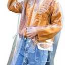 Freesmily Super Transparent Raincoat for Women Fashion EVA Waterproof Rain Poncho with Hood Drawstring Medium