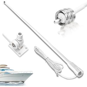 VHF Marine Radio Antenna Boat Fiberglass Antenna Waterproof 156-163MHz 43.5in with 22.9ft/7m RG58 Cable,PL259 Adapter,Adjustable Ratchet Fixed Mount Base Compatible for Cobra Uniden
