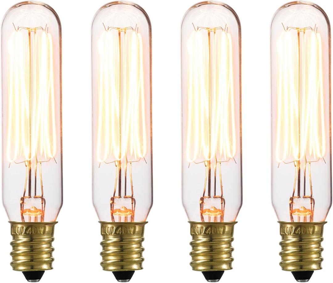GLOBE Electric 80151 40W Vintage Edison Mini Tube Clear Glass Dimmable Incandescent Light Bulb, 4-Pack, E12 Base, 210 Lumens, Modern Lighting for Bedroom or Office, Lights for Home