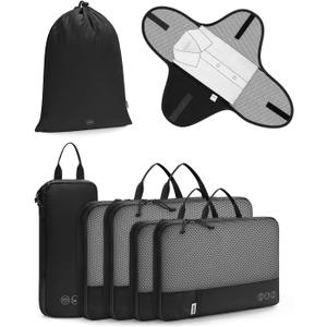 WANDF 7 Set Compression Packing Cubes for Travel, Shirt Folder for Wrinkle-Free, Suitcase Organizer Bags Set for Carry-On Checked Luggage Duffle Bag Women Men(Black)