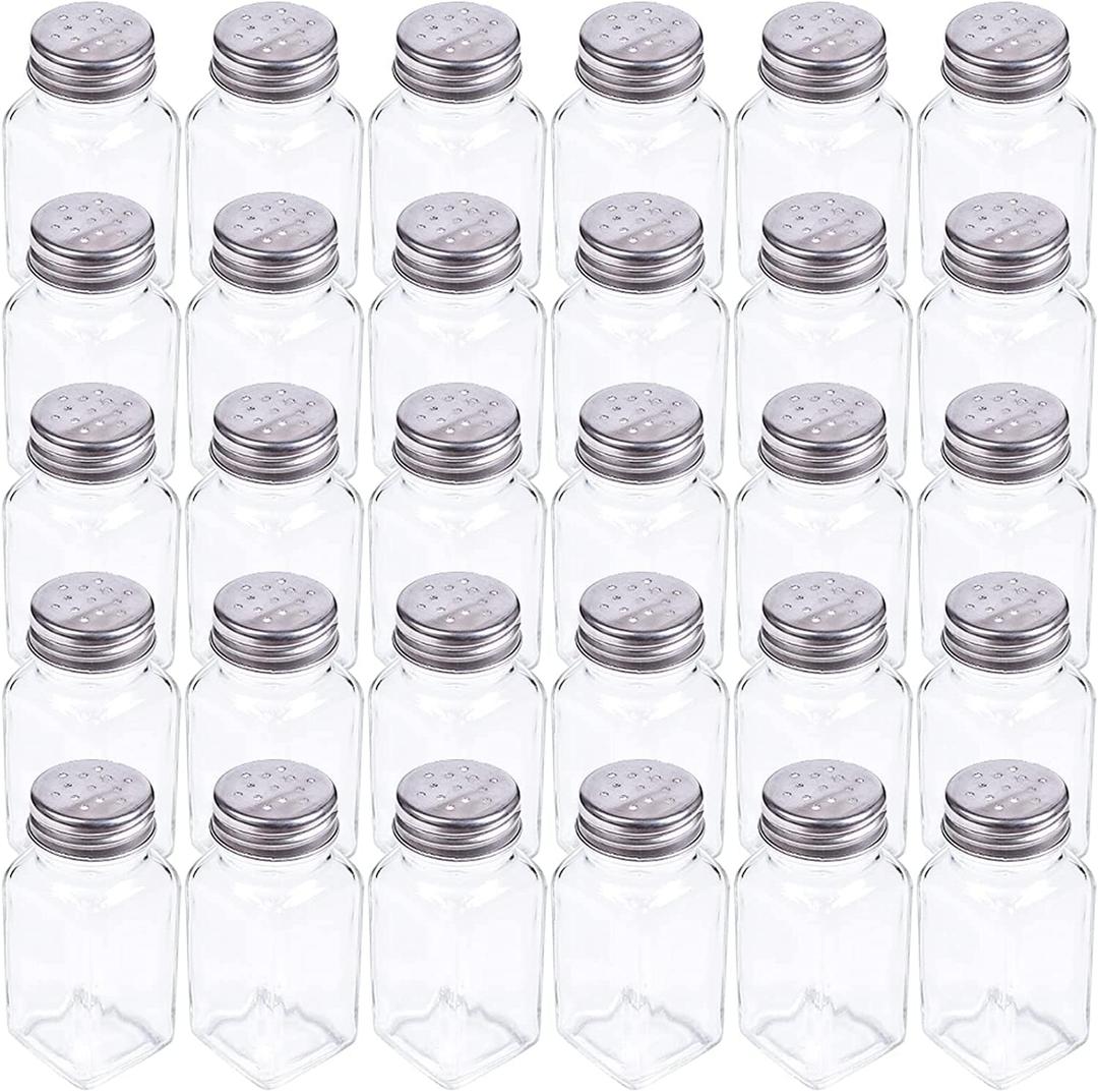 Tebery 30 Pack Glass Salt and Pepper Shaker Set with Stainless Steel Mushroom Top, 2.7oz Spice bottle for Kitchen, Restaurants and Catering, Classic Design