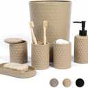 zccz 6 Piece Bathroom Accessories Set, Toothbrush Holder, Toothbrush Cup, Soap Dispenser,Bathroom Vanity Tray, Qtip Holder, Trash Can - Khaki