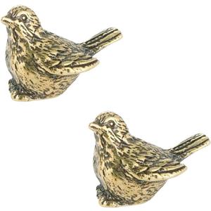 2Pcs Retro Brass Sparrow Statue, Vintage Brass Bird Figurine, Small Birds Statues for Home and Office Desktop Decoration (Vintage Golden)