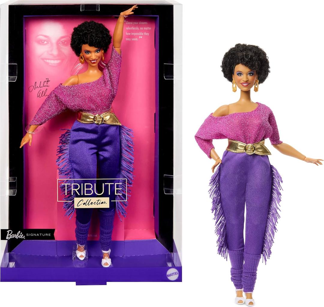 Barbie Signature Doll, Debbie Allen Tribute Collection Posable Doll with Off-Shoulder Top, Gold Belt, and Purple Fringe Pants with Leg Warmers