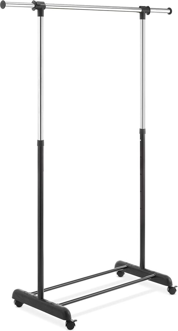 Whitmor Adjustable Clothes Rack Heavy Duty Clothing Rack Collapsible Rolling Clothes Organizer with Sturdy Wheels, Easy to Assemble, Black and Chrome