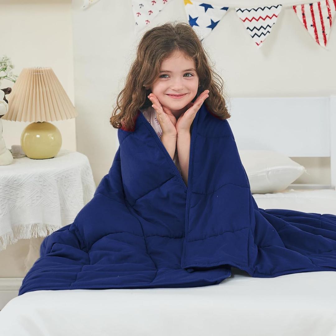 yescool Weighted Blanket (5 lbs, 36" x 48", Blue) Cooling Heavy for Children Aged 5 and Above 40-60 lbs, Throw Size Breathable Blanket with Premium Glass Bead, Machine Washable