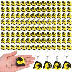 Kanayu 100 Pieces Mini Tape Measure Keychains 3 Ft Small Retractable Measuring Tape Bulk with Lock Steel Easy Read Pocket for Birthday Party Favors Daily Use