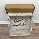 Boho Farmhouse Wooden Framed Bathroom Decor Signs, Funny Restroom Decorative Plaque Small Cute, Toilet Rules Shelf Decoration (Don't Do Stupid Shit Love Mom)