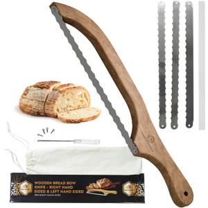 2 x Kitchen Click Bread Knife for Homemade Bread  16" Acacia Wood Bow Knife with 3 Extra Blades  Sourdough Bread Slicer for Even, Crumb-Free Cuts  Ideal for Artisan Loaves, Bagels,