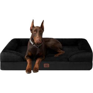 EHEYCIGA Orthopedic Dog Beds for Extra Large Dogs, Waterproof Memory Foam XXL Dog Bed with Sides, Non-Slip Bottom and Egg-Crate Foam Big Pet Couch Bed with Washable Removable Cover, Black