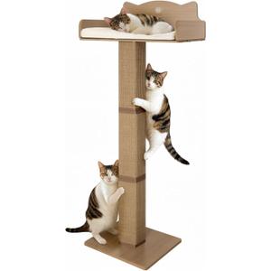 Cat Window Perch with Thick Sisal Scratching Post, Cats Hammock for Window with 3 Upgrade Suction Cups, 55" Adjustable Tall Cat Scratching Post with Large Perch, Cats Window Bed with Fluffy Cushion
