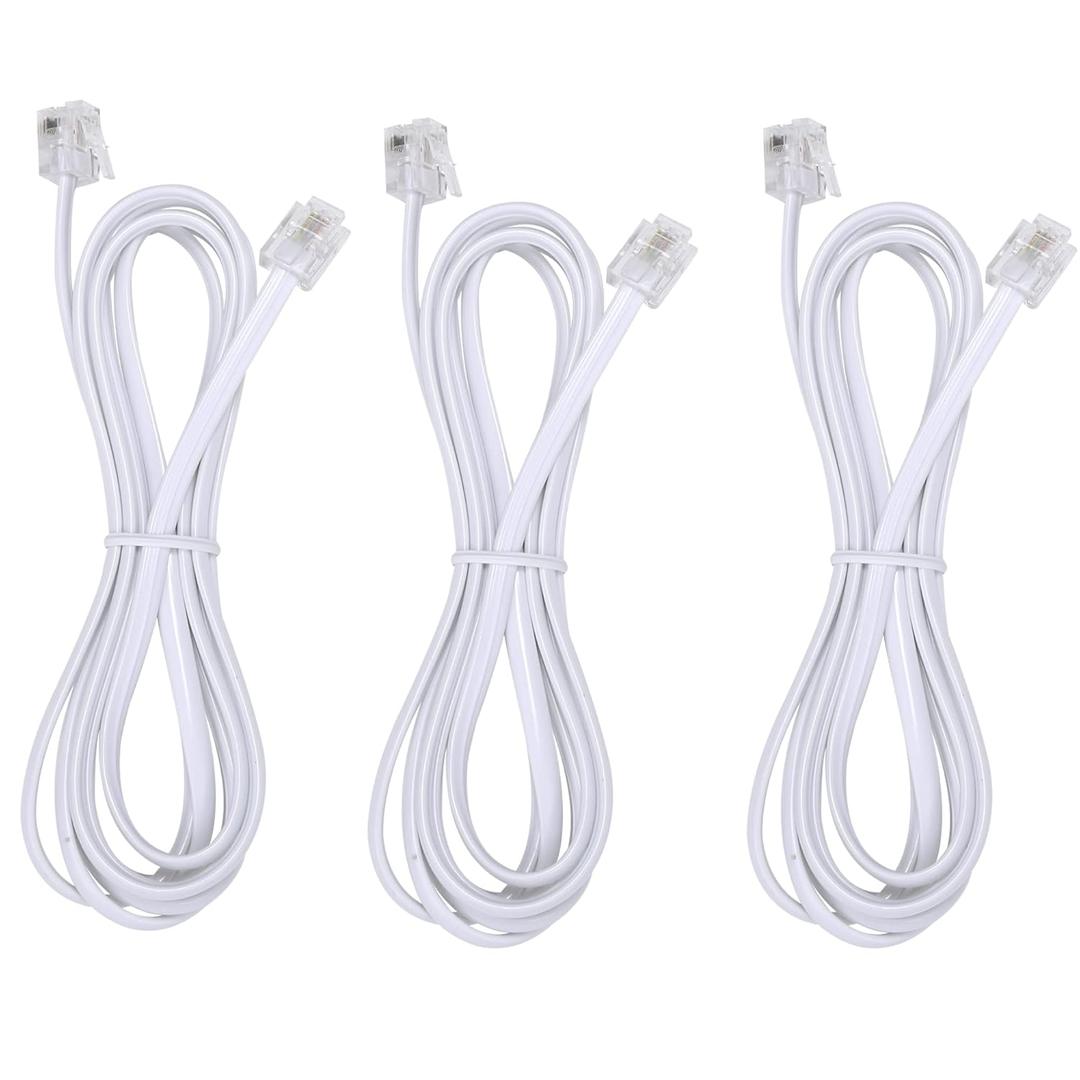 Telephone landline Extension Cord Cable Cord with Standard RJ-11 6P4C Plug (3Ft-3Pack, White)