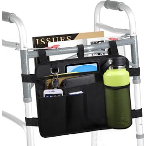 LIGHTMEUP Walker Bag Walker Basket with Cup Holder - Suit for Adult Folding Walkers Rollator Organizer Carry Storage Pouch Water-Resistant Armrest Accessories for Seniors, Elderly, Handicap