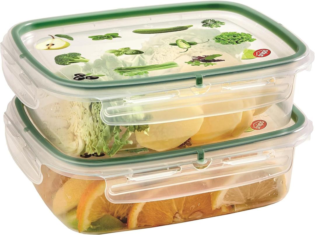 Snips / Snipslock Set of 2 Food Containers 1.40 Litres / 23.5 x 18.5 x 9 cm/BPA Free/Made in Italy Green