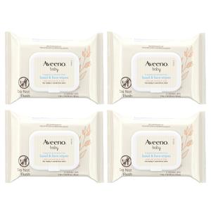 Aveeno Baby Fragrance-Free Hand & Face Wipes with Oat Extract & Aloe, Cleansing & Moisturizing Baby Wipes for Sensitive Skin, Sulfate-, Alcohol-, Paraben- & Dye-Free, Hypoallergenic, 25 ct (Pack of 4)