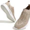 BELOS Women's Rhinestone Mesh Slip On Walking Shoes Fashion Breathable Spakle Glitter Sneaker (9)