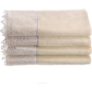 Creative Scents Fingertip Towels for Bathroom (11x18 inches) Towel Set of 4, Soft Velour Finish, Gorgeous Lace Trim, 100% Cotton, Machine Washable, Perfect for Guest Bathroom! (Cream,Ivory)
