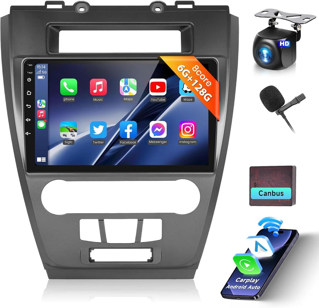 Hi-Res DSP/46EQ 8Core 6+128G Car Radio for Ford Fusion Mustang 2009-2012 with 10.1inch 1280x720P IPS Touchscreen Wireless CarPlay Android Auto 5.0 Bluetooth 5GhzWiFi GPS MirrorLink Backup Camera
