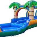 7ft Tall Tropical Inflatable Slip and Slide Water Slide, Dual Lane Racer with Pool-27ft Long, 100% PVC Vinyl, Commercial Reinforced, Backyard Summer Water Play, Wet/Dry Fun, Includes Blower