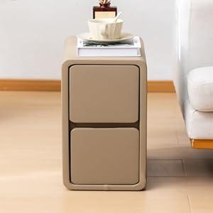 SOBIBO Narrow Nightstand, Solid Wood Night Stand for Small Spaces, Couch, Khaki Color 11.81 in Wide