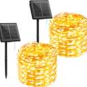 Brightown Solar String Lights, 2 Packs Total 66Ft 200 LED Solar Fairy Lights with 8 Modes, Waterproof Solar Lights for Outside Patio Yard Tree Wedding Christmas 33FT*2Packs, Warm White