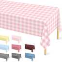 12 Pcs Pink Gingham Tablecloth 54 108 Inches Pink and White Checkered Table Cloth Disposable Plastic Waterproof Tablecover for Outdoor Picnic, Birthday Party, Holiday Dinner