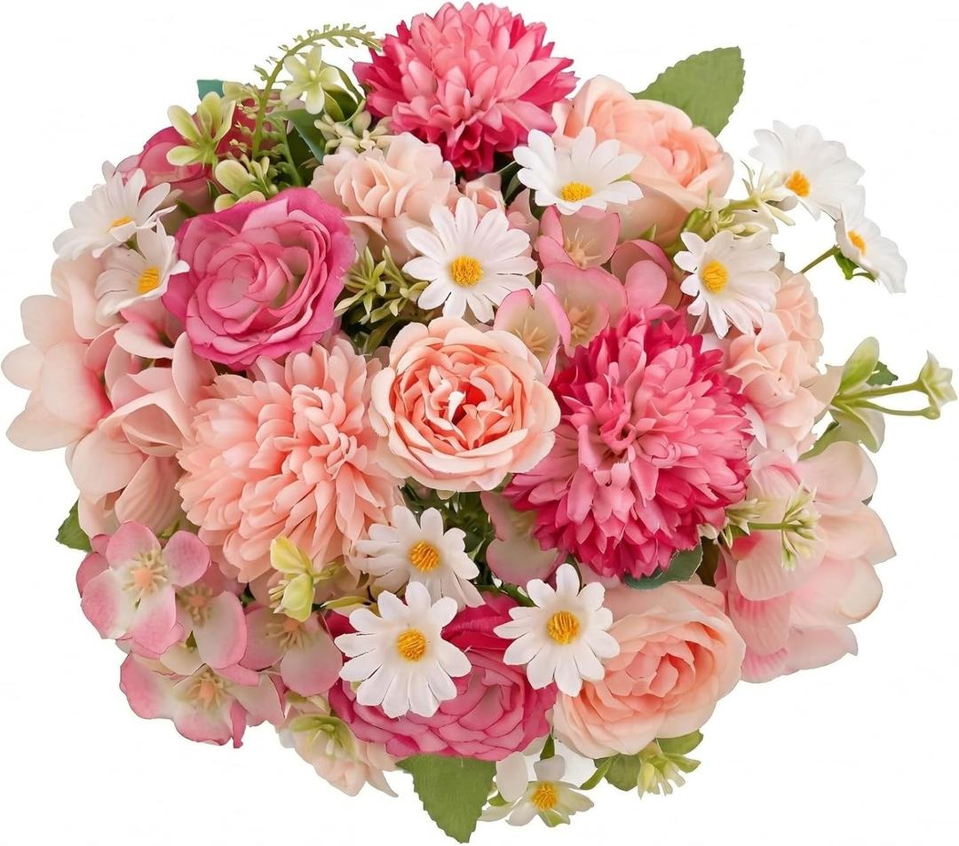 Artificial Rose Pink Flowers Bouquet Fake Silk Peonies Flowers Floral Arrangement Decoration for Wedding, Bridal Bouquets, Home Decor, Baby Shower, Table Centerpieces