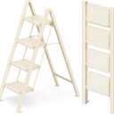 4 Step Ladder Folding Step Stool with Wide Anti-Slip Pedal, 330LBS Capacity, Lightweight Portable Stepladder for Home and Kitchen Use, Cream White