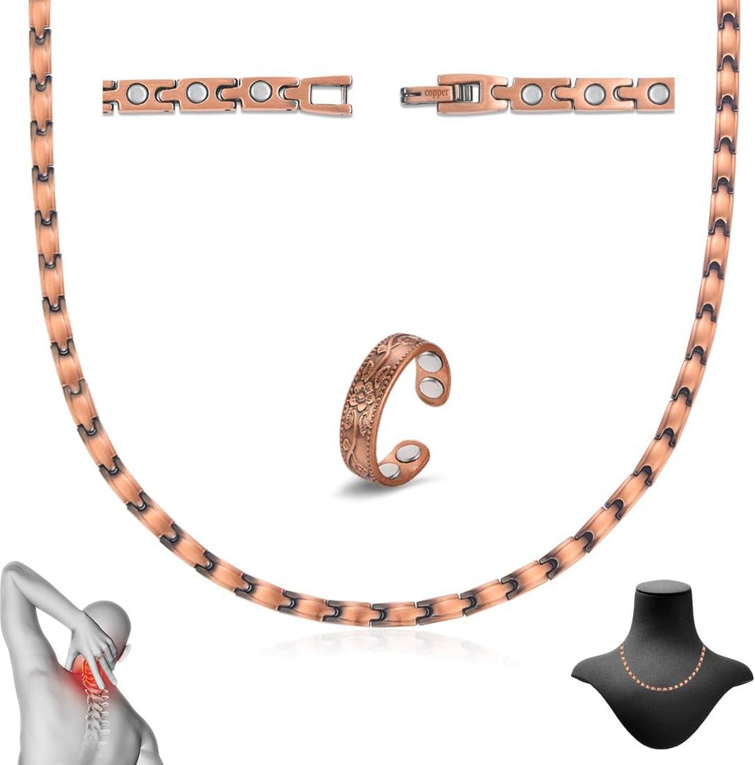 Copper Necklace for Women, with 99% Solid Pure Ring Ultra Strength Magnets, Adjustable New Slim and Lightweight