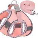 Dog Harness and Leash Set, No Pull Adjustable Reflective Pet Harness, Mesh Step in Vest Harness Easy Walk Dog Harness Outdoor Hiking Training for Dogs, Cats(Pink, M)