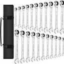 KOOPOOL Ratchet Wrenches Set, 22-Piece Combination Wrench Set, Metric & SAE, Anti-Slip Grip, CR-V Steel, 1/4" to 3/4" & 6mm to 18mm, Portable Oxford Pouch Organizer