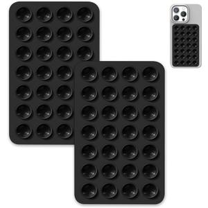 2 Pack Suction Cup Phone Case Mount Double-Sided,Silicon Sticky Phone Stand for iPhone and Android, Hands-Free Strong Grip Holder for Selfies and Videos - Black