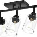 5-Light Track Lighting Kit Black Track Lighting Fixtures Bathroom Wall Sconces Ceiling Mount Kitchen Tracking Lights, Rotatable Spotlight with Clear Glass Shade for Kitchen Shop Hallway
