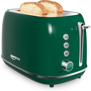 Toaster 2 Slice Stainless Steel with 6 Bread Shade Settings, Bagel, Cancel, Defrost Function, Retro 2 Slice Toaster with Extra Wide Slot, Removable Crumb Tray, dark green