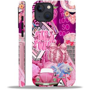 Case Compatible with iPhone 15 Plus,Pink Decorations-Dolphin Car Hybrid 2-Layer Hard Shell+Silicone Double Protective Scratch-Resistant Shockproof Case for iPhone 15 Plus