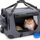 Large Cat Carrier 24"x16.5"x16.5" Soft-Sided Portable Pet Crate for Car Traveling with Collapsible Litter Box and Bowl (Grey)