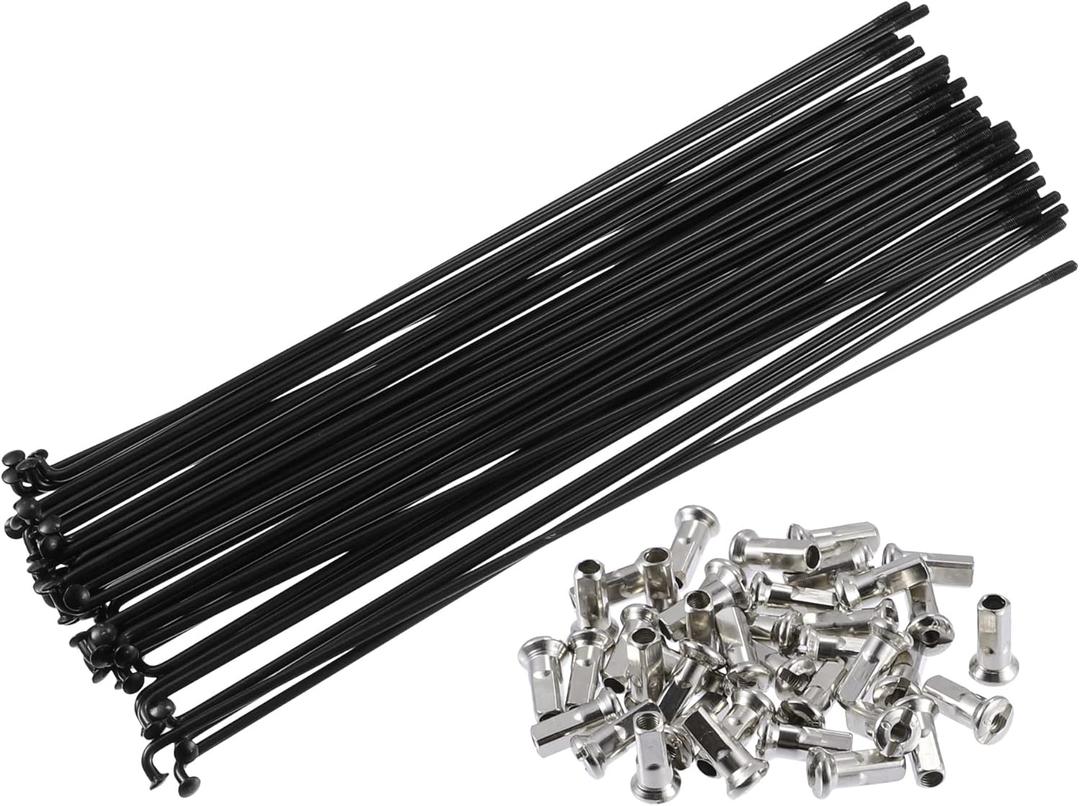 X AUTOHAUX 40pcs Bicycle Carbon Steel Spokes 12G Bike Spoke 219mm Length with Nipples for Most Bicycle Black