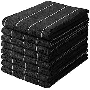 HYER KITCHEN Microfiber Kitchen Towels - Super Absorbent, Soft and Thick Dish Towels, 8 Pack (Stripe Designed Grey Colors), 26 x 18 Inch