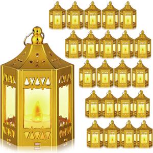 Hortsun 20 Pcs Vintage Mini Lantern Christmas Centerpiece LED Decorative Candles for Table Battery Powered Hanging Tealight Wedding Home Decor(Shiny Gold)