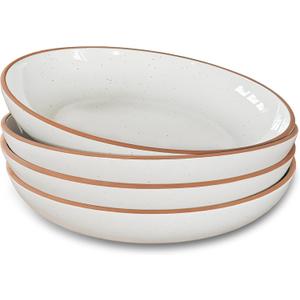 Mora Ceramic Large Pasta Bowls 30oz, Set of 4 - Serving, Salad, Dinner, etc Plate/Wide Bowl - Microwave, Oven, Dishwasher Safe Kitchen Dinnerware - Modern Porcelain Stoneware Dishes, Vanilla White