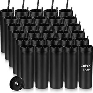 60 Pack Skinny Tumblers with Lids and Straws 16 oz Acrylic Double Wall Tumblers in Bulk Appreciation Gifts for Employee Coworkers Staff Volunteer Nurse Teacher (Black)