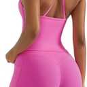OMKAGI 2 Piece Workout Sets for Women Padded Sports Bra Tank Booty Gym Shorts with Pockets, Small 