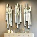 Modern 3 Pack 28x8 Staggered 3D Silver Mirror Wall Set Mirror Decor