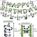 Zwiebeco Pandas Happy Birthday Party Decoration Green Black White Bamboo Leaves Sign Banner Hanging Paper Garland Bunting for Babys Kids Themed Accessories Supplies