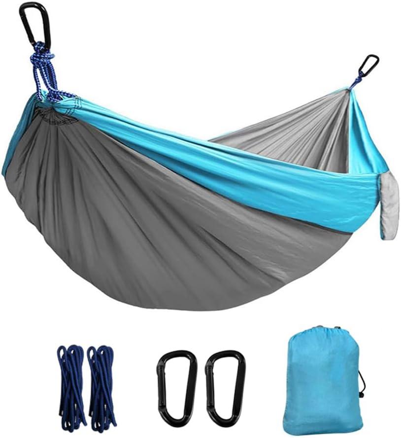 Double Camping Hammock - 106 * 55in Basic Nylon | 660lbs Load Capacity, Blue & Gray | Breathable Quick-Drying | Includes Camping Gear Accessories | for Outdoor, Indoor & Garden