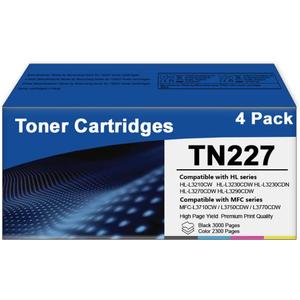 TN227 TN-227BK/C/M/Y High Yield Toner cartridges 4 Pack Replacement for TN 227 TN-227 TN227 to use with HL-L3210CW HL-L3230CDW HL-L3270CDW HL-L3290CDW MFC-L3710CW Printer (4 Pack)
