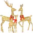 Lighted Christmas Decoration Deer 3 Piece, HOYECHI Light up Christmas Decor Reindeer Family Set for Indoor Outdoor Front Yard Porch with LED Lights, Plug, Ground Stakes - Gold