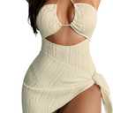 SOLY HUX Women's One Piece Swimsuit Criss Cross Halter Cut Out Bathing Suit with Cover Up (Pure Apricot) S